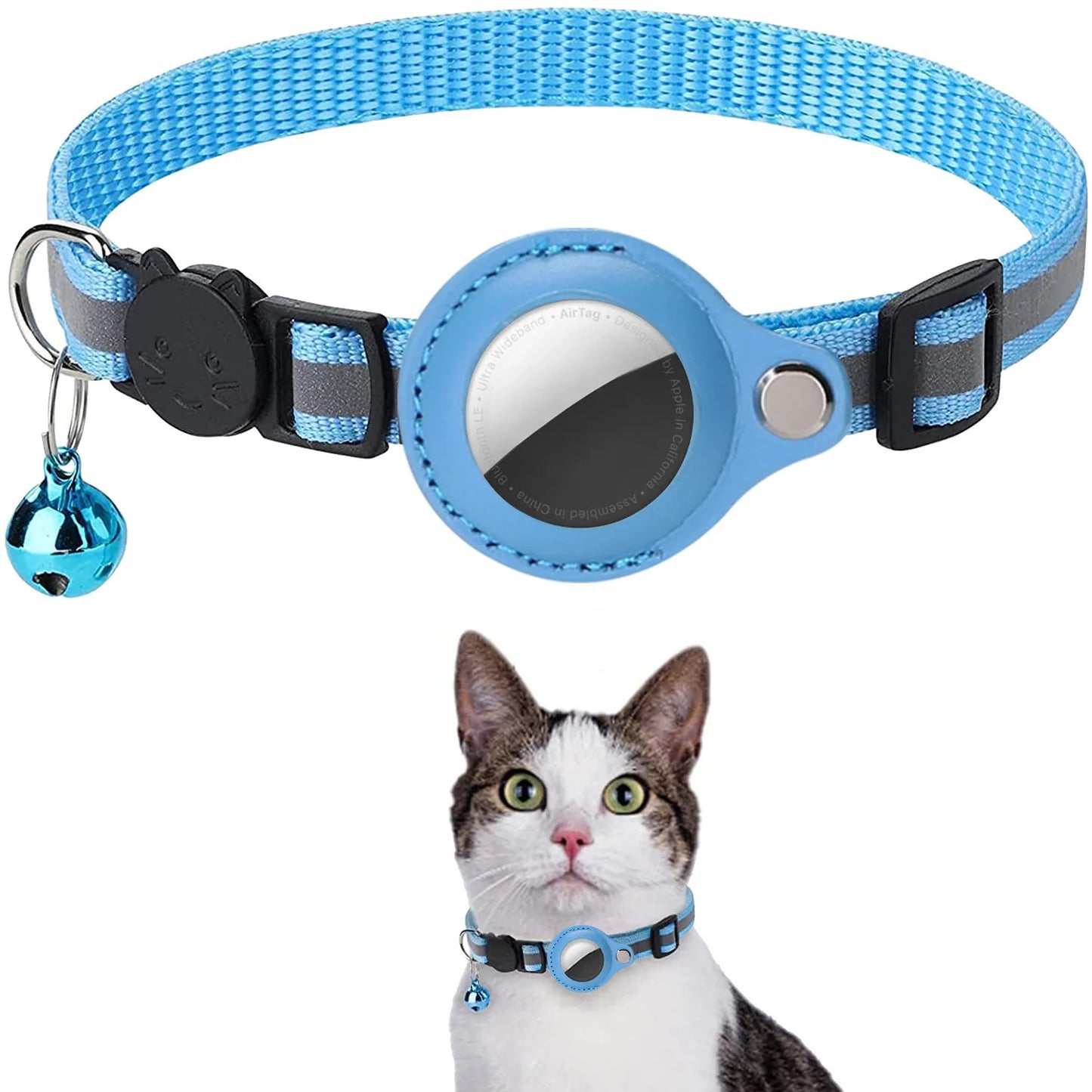 Revolutionary Cat AirTag Holder Collar - Breakaway Design with Reflective Strips, Adjustable Fit, and Waterproof Cat Bell
