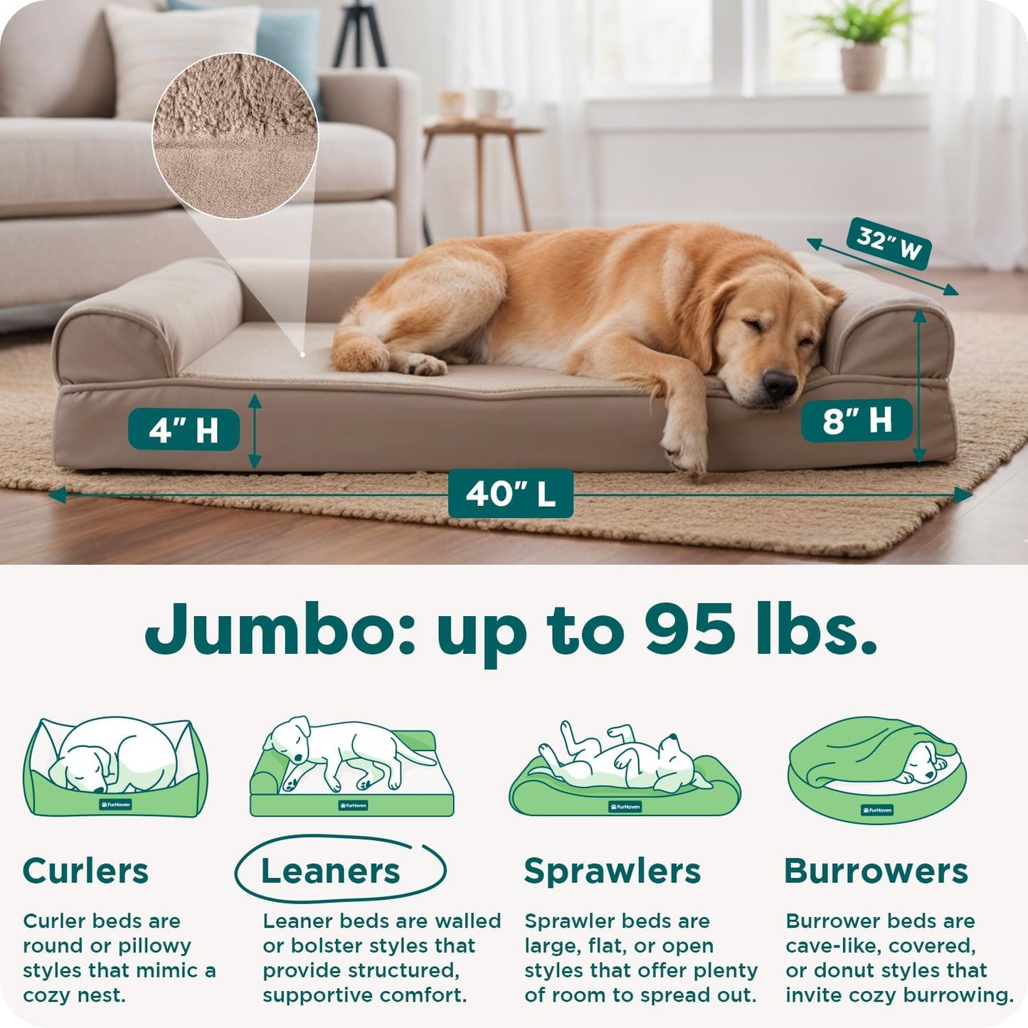 Luxurious Orthopedic Dog Bed for Large Dogs - Removable Bolsters & Washable Cover - Perfect for Pups Up to 95 lbs in Woodsmoke