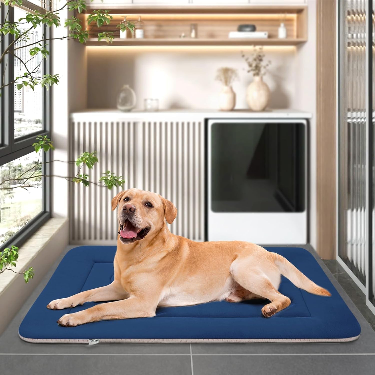Luxurious Dark Blue Non-Slip Dog Bed - Large Crate Mat for Ultimate Comfort and Support