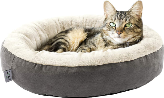 Indulge Your Pet with the Cozy Round Donut Cushion Bed - 20-Inch Soft, Anti-Slip & Water-Resistant Luxury for Cats and Small Dogs in Stylish Grey