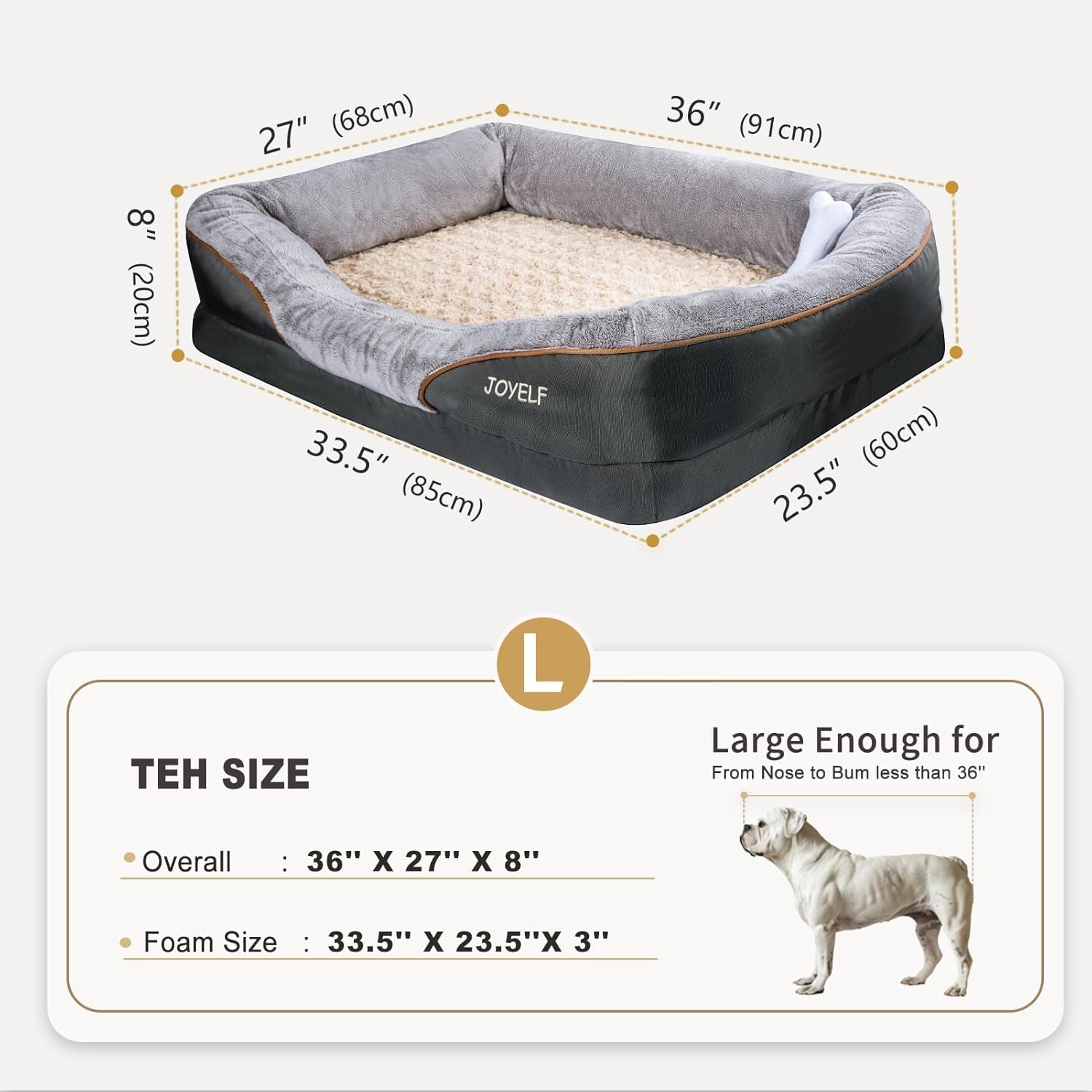 Luxurious Large Memory Foam Orthopedic Dog Bed with Removable Washable Cover and Complimentary Squeaker Toy