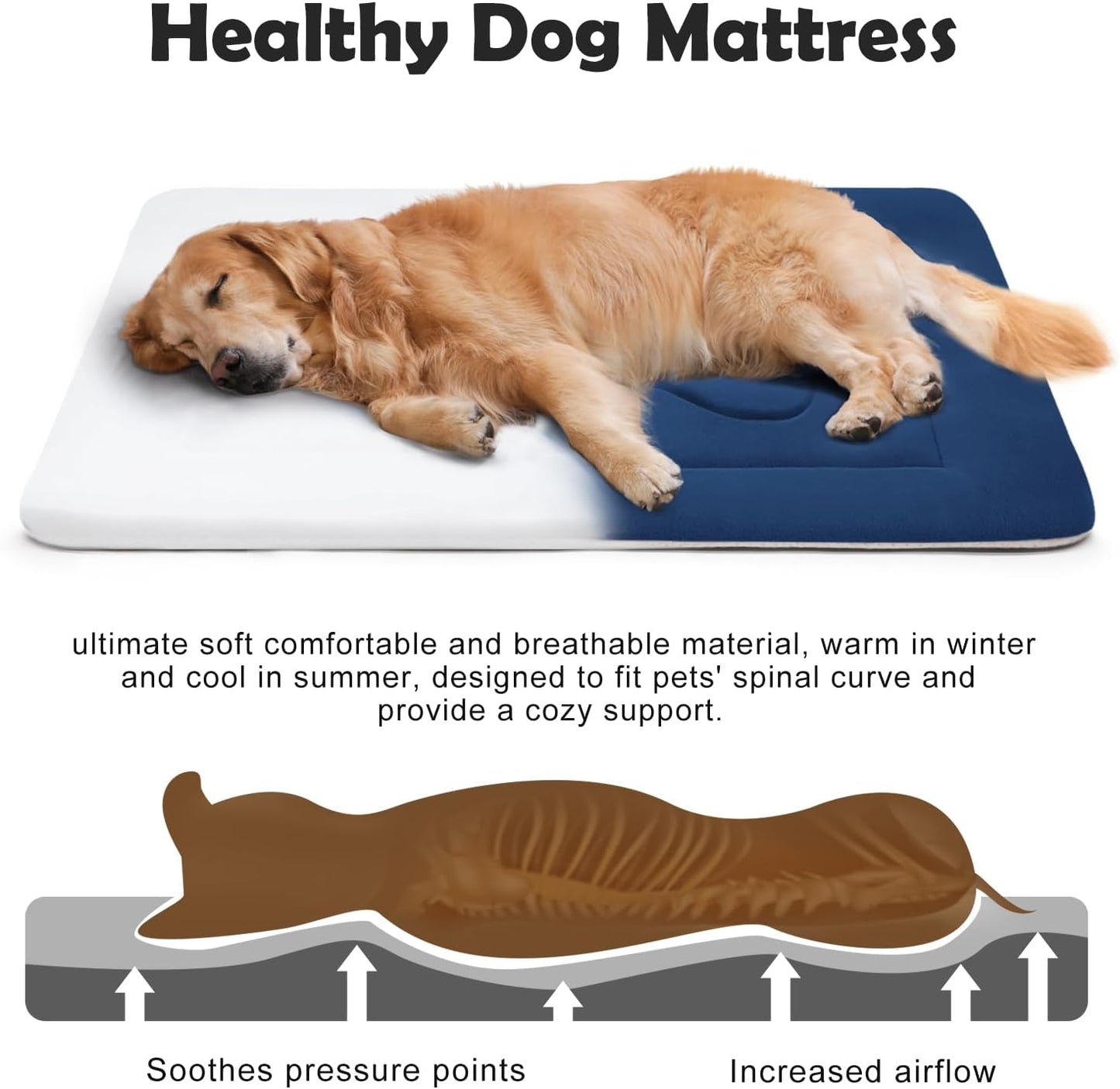 Luxurious Dark Blue Non-Slip Dog Bed - Large Crate Mat for Ultimate Comfort and Support