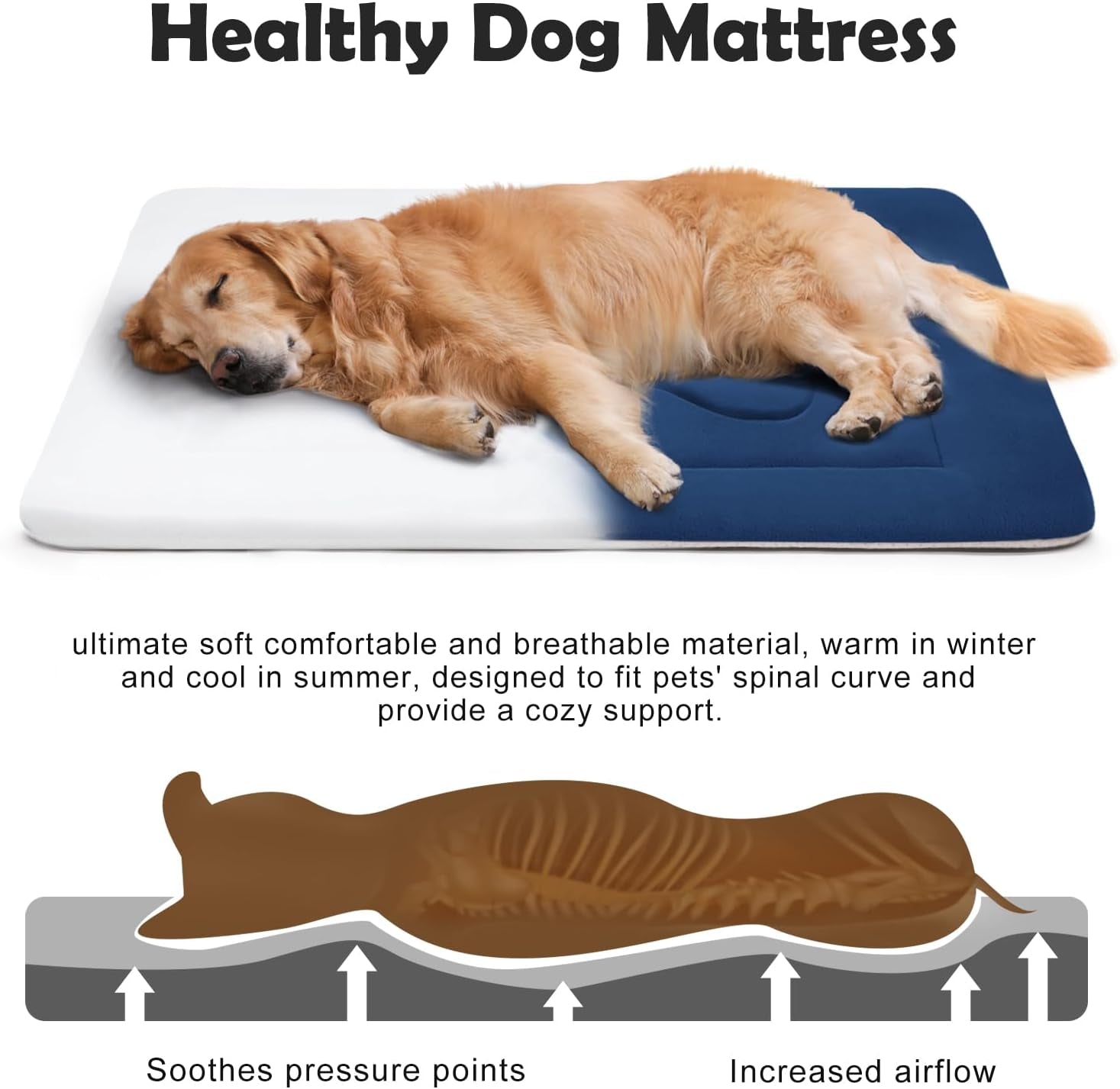 Luxurious Dark Blue Non-Slip Dog Bed - Large Crate Mat for Ultimate Comfort and Support