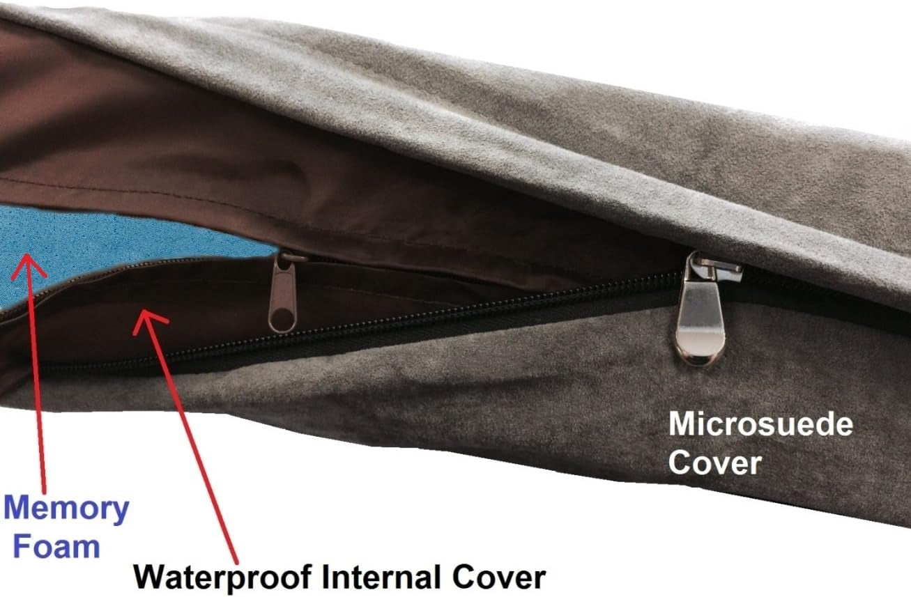 Luxurious Orthopedic Dog Bed with Premium Memory Foam – Waterproof, Washable Microsuede Cover in Gray – Perfect for Medium to Large Breeds (41"x27"x4")