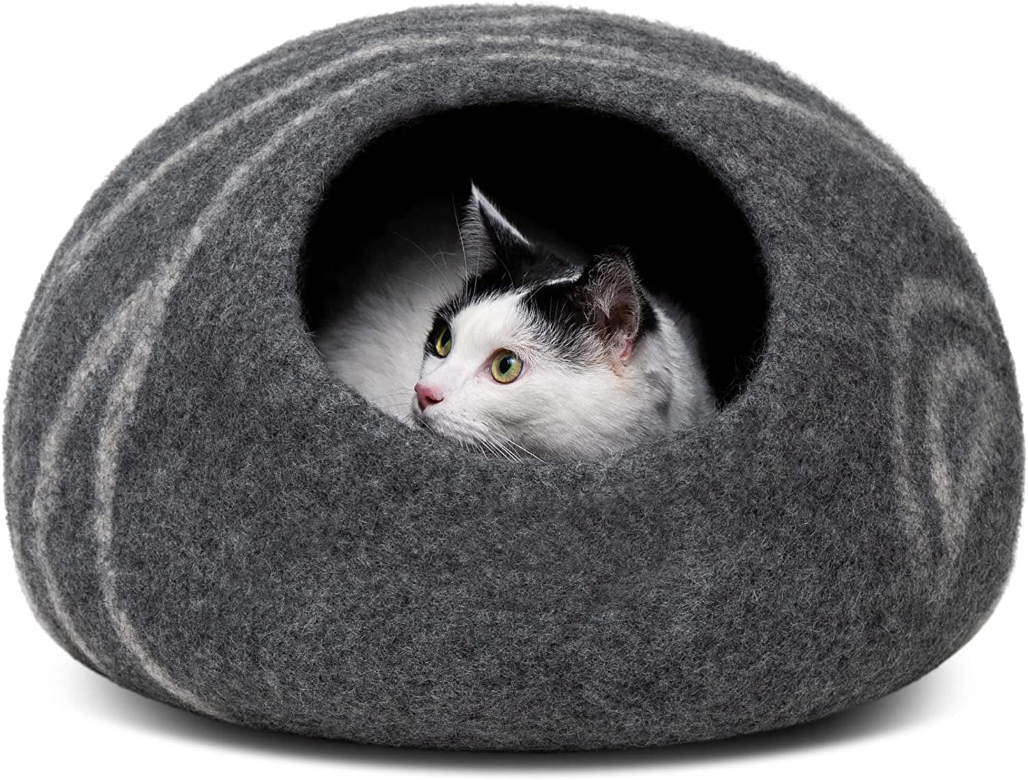 Stylish Dark Grey Cat Cave – Handcrafted Merino Wool Bed for Indoor Cats, Perfectly Cozy and Eco-Friendly