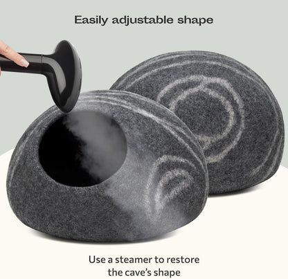 Stylish Dark Grey Cat Cave – Handcrafted Merino Wool Bed for Indoor Cats, Perfectly Cozy and Eco-Friendly