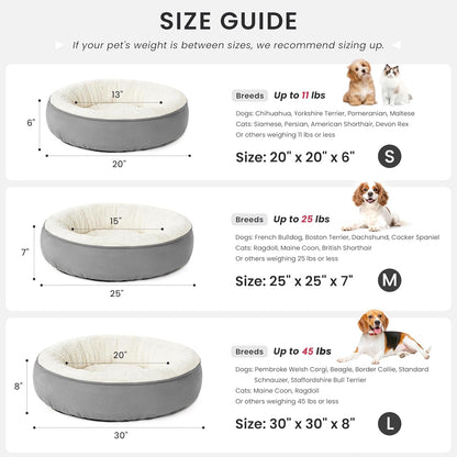 Indulge Your Pet with the Cozy Round Donut Cushion Bed - 20-Inch Soft, Anti-Slip & Water-Resistant Luxury for Cats and Small Dogs in Stylish Grey