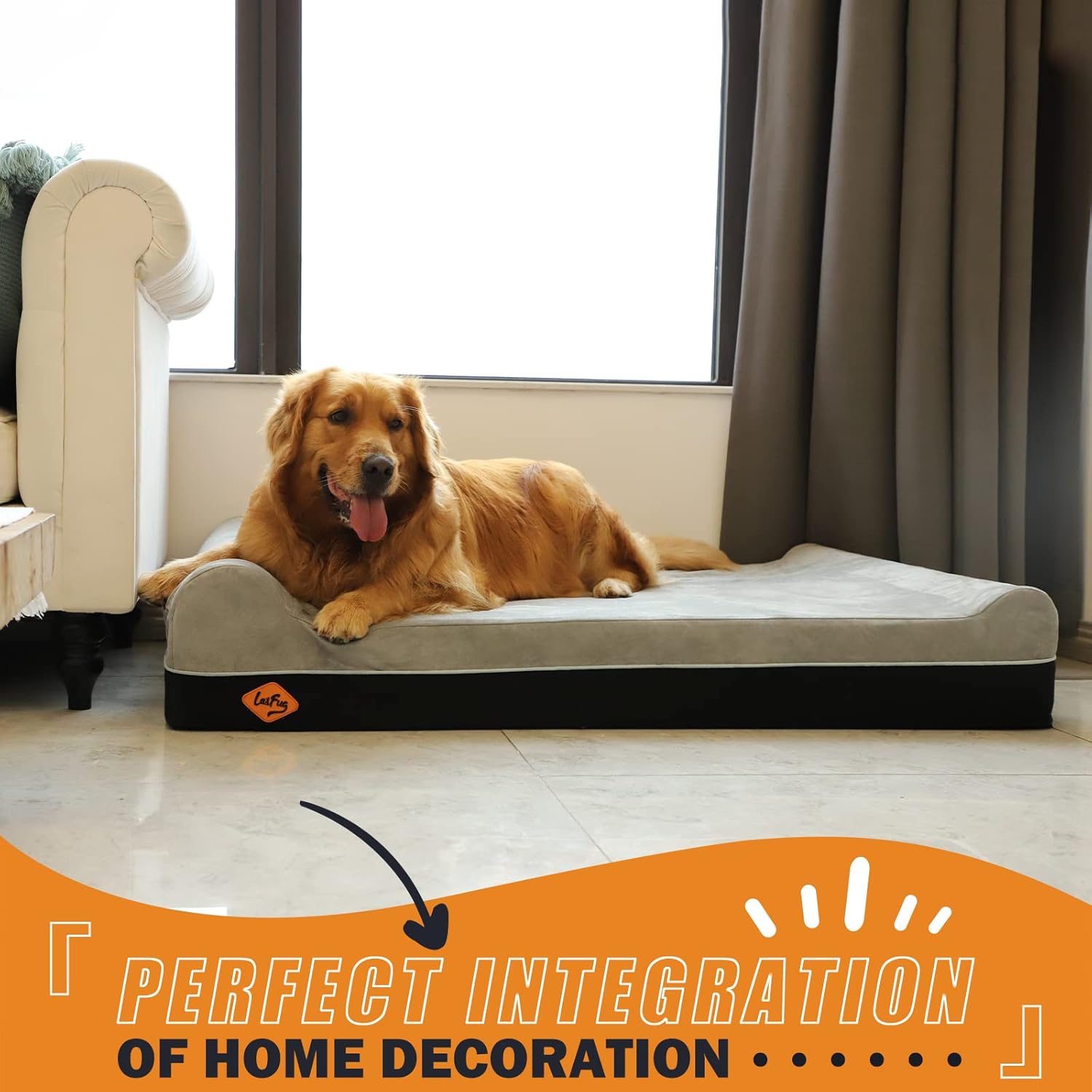 Luxurious Orthopedic Memory Foam Extra Large Dog Bed - Perfect Comfort for Large Breeds (50"x36"x10", Slate Gray) with Durable Waterproof Liner & Removable Washable Cover