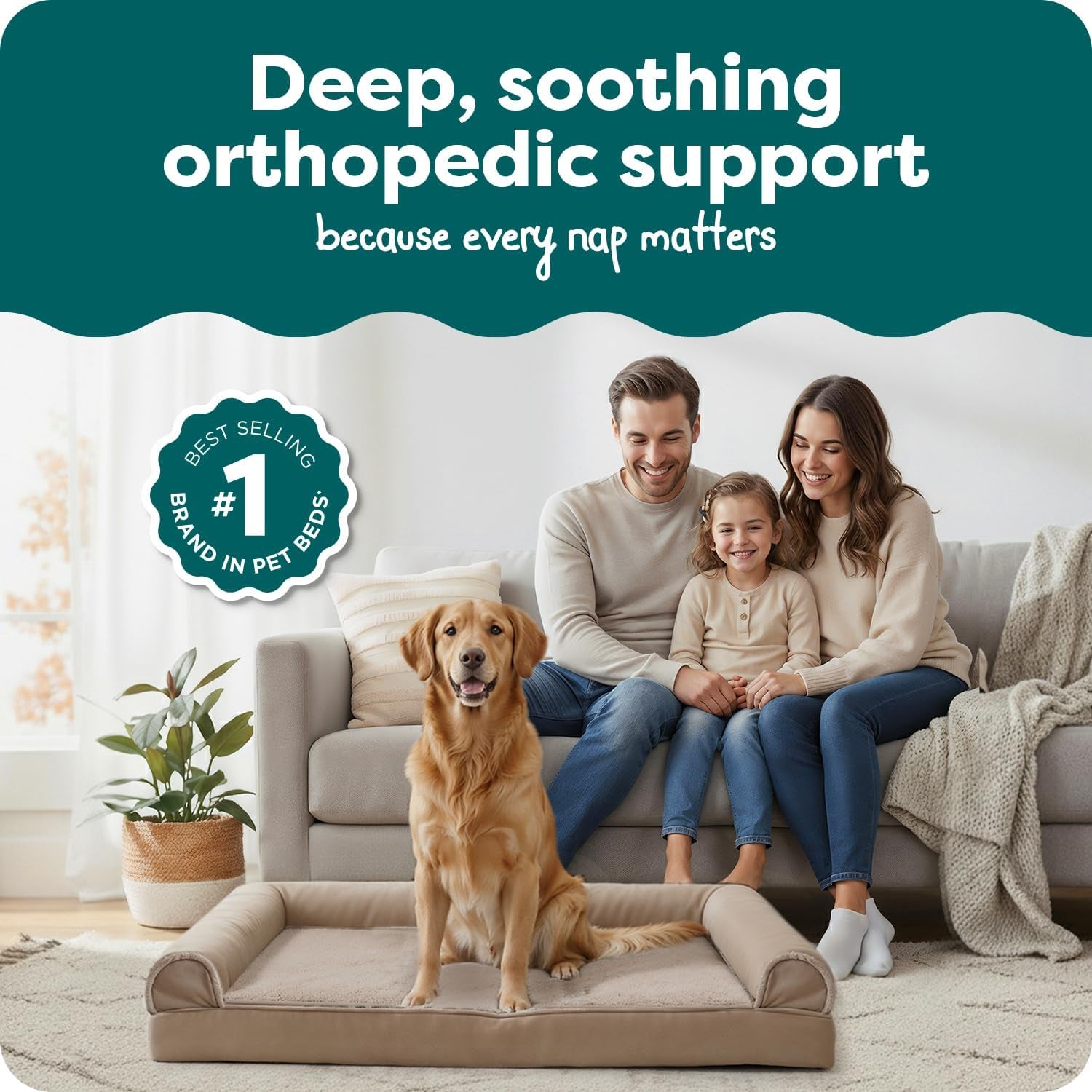 Luxurious Orthopedic Dog Bed for Large Dogs - Removable Bolsters & Washable Cover - Perfect for Pups Up to 95 lbs in Woodsmoke