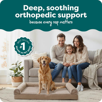 Luxurious Orthopedic Dog Bed for Large Dogs - Removable Bolsters & Washable Cover - Perfect for Pups Up to 95 lbs in Woodsmoke