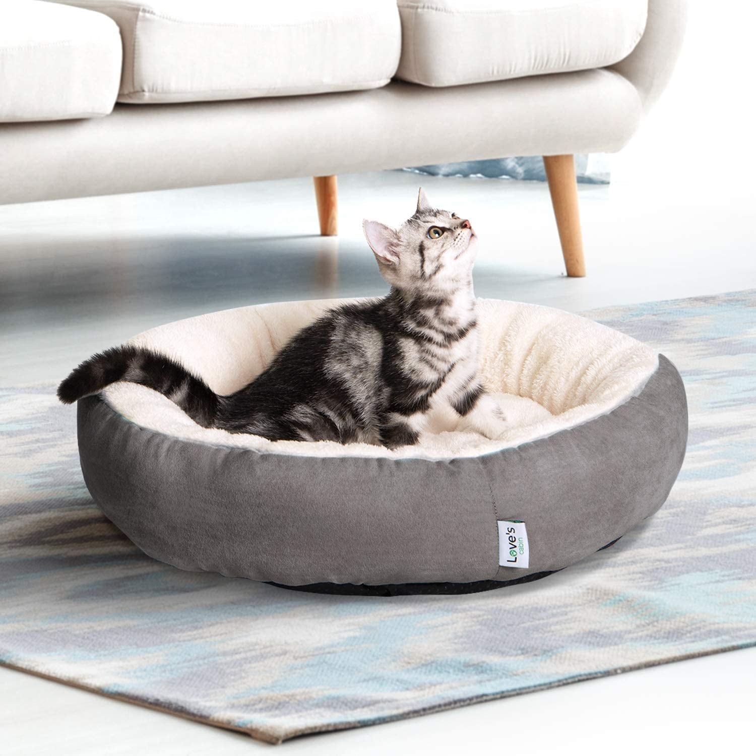 Indulge Your Pet with the Cozy Round Donut Cushion Bed - 20-Inch Soft, Anti-Slip & Water-Resistant Luxury for Cats and Small Dogs in Stylish Grey
