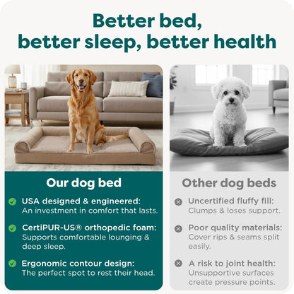 Luxurious Orthopedic Dog Bed for Large Dogs - Removable Bolsters & Washable Cover - Perfect for Pups Up to 95 lbs in Woodsmoke