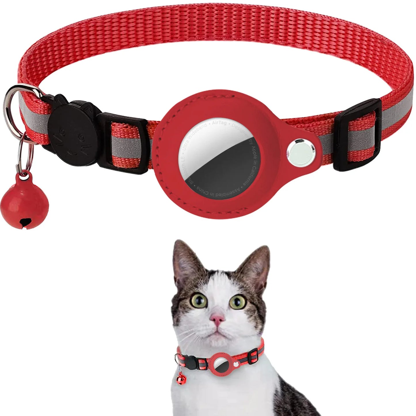 Revolutionary Cat AirTag Holder Collar - Breakaway Design with Reflective Strips, Adjustable Fit, and Waterproof Cat Bell