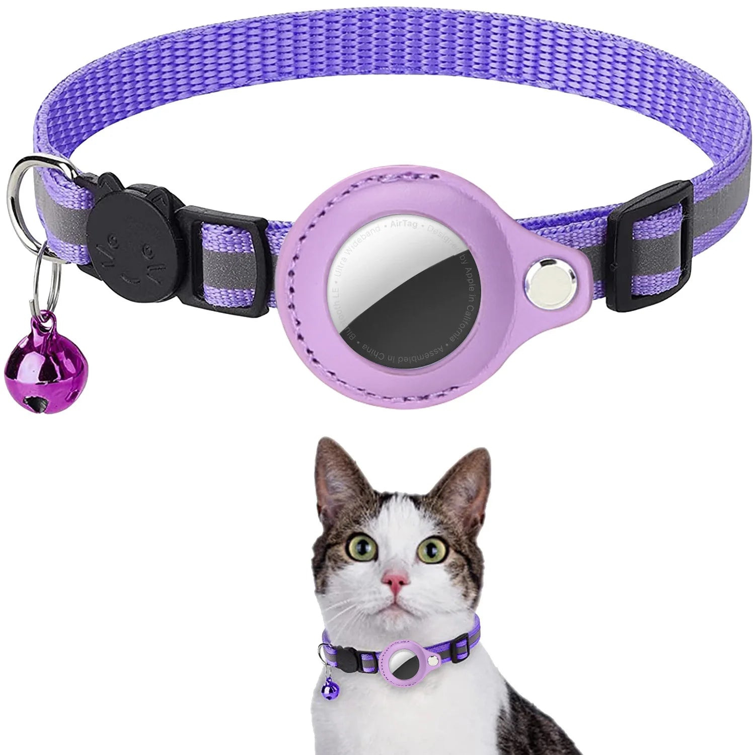 Revolutionary Cat AirTag Holder Collar - Breakaway Design with Reflective Strips, Adjustable Fit, and Waterproof Cat Bell