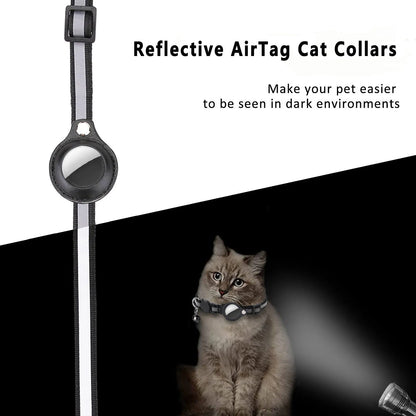 Revolutionary Cat AirTag Holder Collar - Breakaway Design with Reflective Strips, Adjustable Fit, and Waterproof Cat Bell