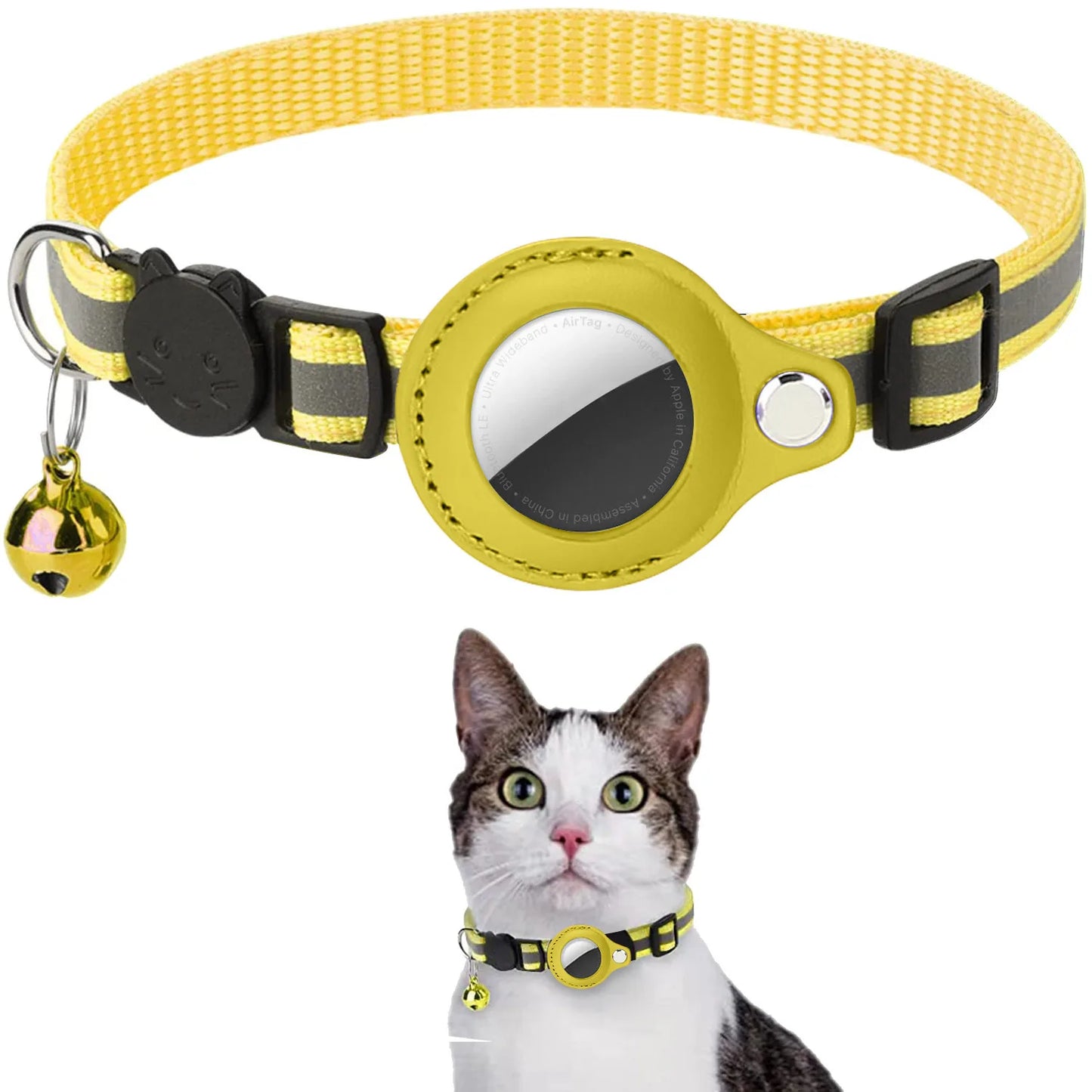 Revolutionary Cat AirTag Holder Collar - Breakaway Design with Reflective Strips, Adjustable Fit, and Waterproof Cat Bell