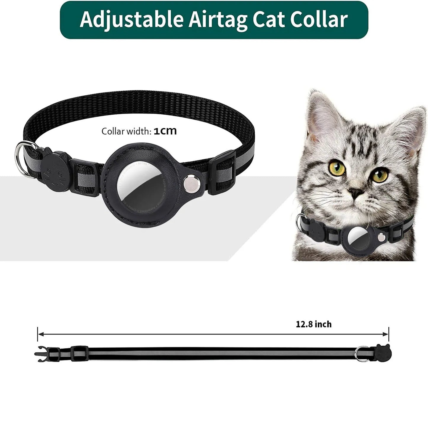 Revolutionary Cat AirTag Holder Collar - Breakaway Design with Reflective Strips, Adjustable Fit, and Waterproof Cat Bell