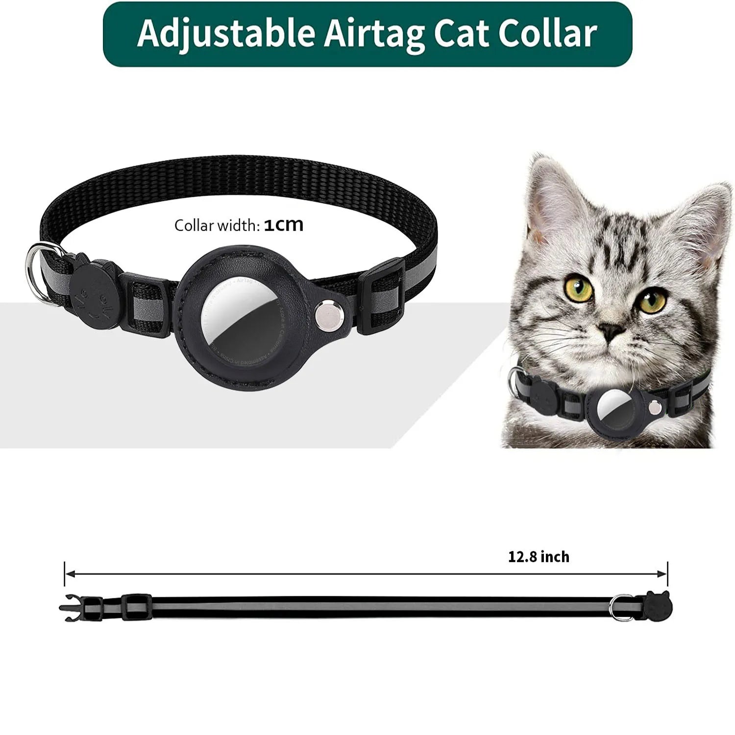Revolutionary Cat AirTag Holder Collar - Breakaway Design with Reflective Strips, Adjustable Fit, and Waterproof Cat Bell