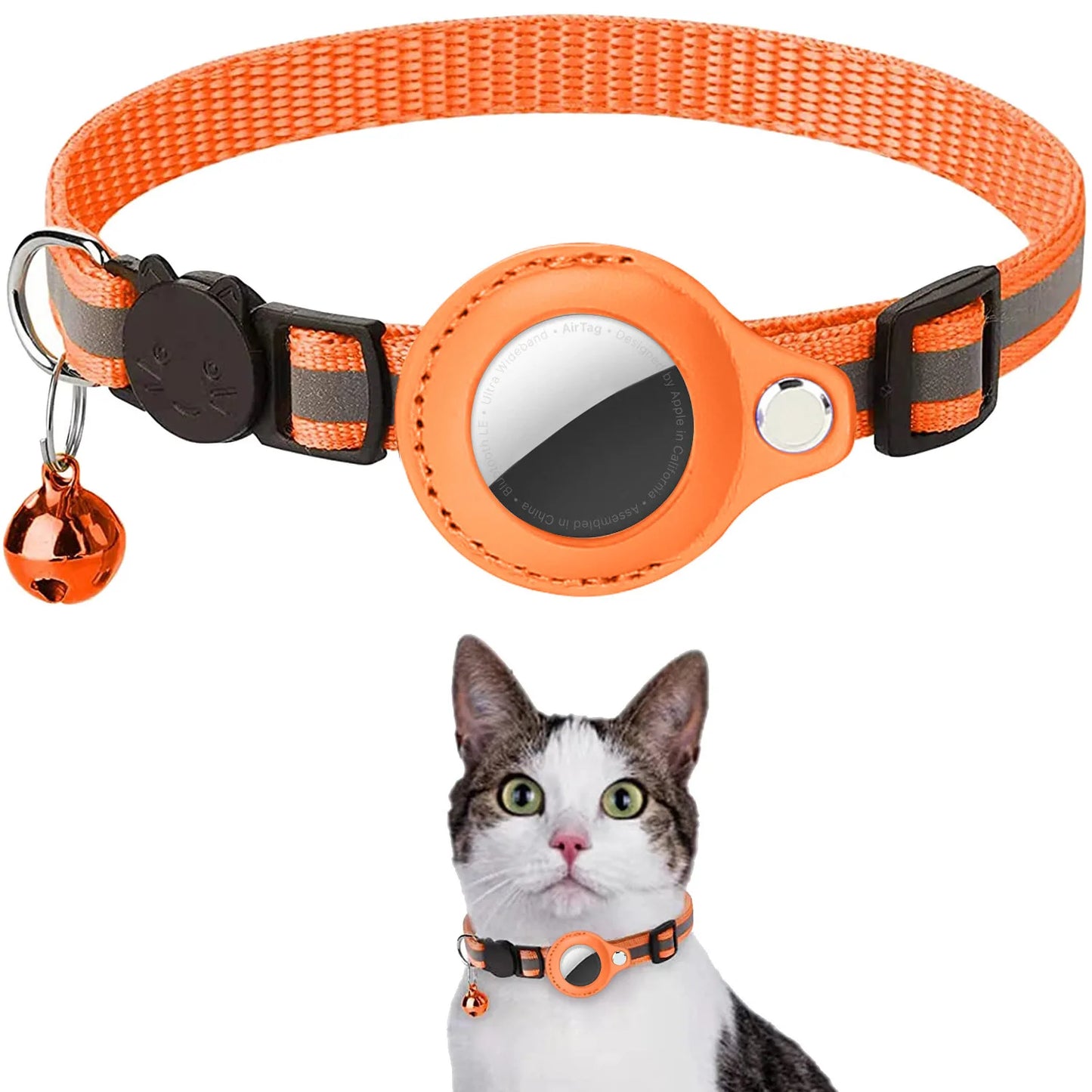 Revolutionary Cat AirTag Holder Collar - Breakaway Design with Reflective Strips, Adjustable Fit, and Waterproof Cat Bell