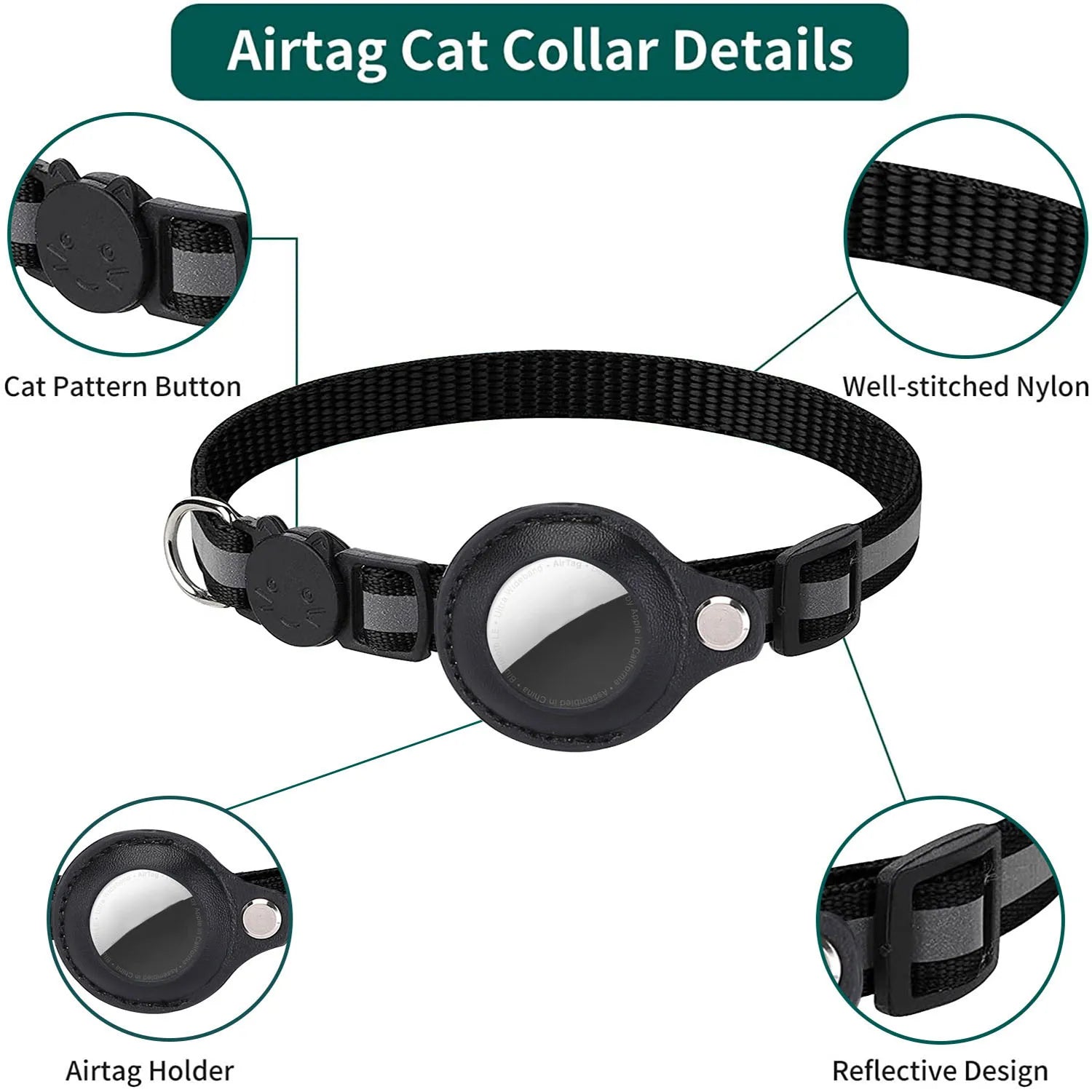 Revolutionary Cat AirTag Holder Collar - Breakaway Design with Reflective Strips, Adjustable Fit, and Waterproof Cat Bell