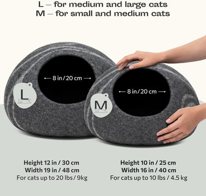 Stylish Dark Grey Cat Cave – Handcrafted Merino Wool Bed for Indoor Cats, Perfectly Cozy and Eco-Friendly
