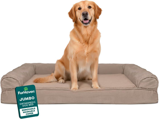 Luxurious Orthopedic Dog Bed for Large Dogs - Removable Bolsters & Washable Cover - Perfect for Pups Up to 95 lbs in Woodsmoke