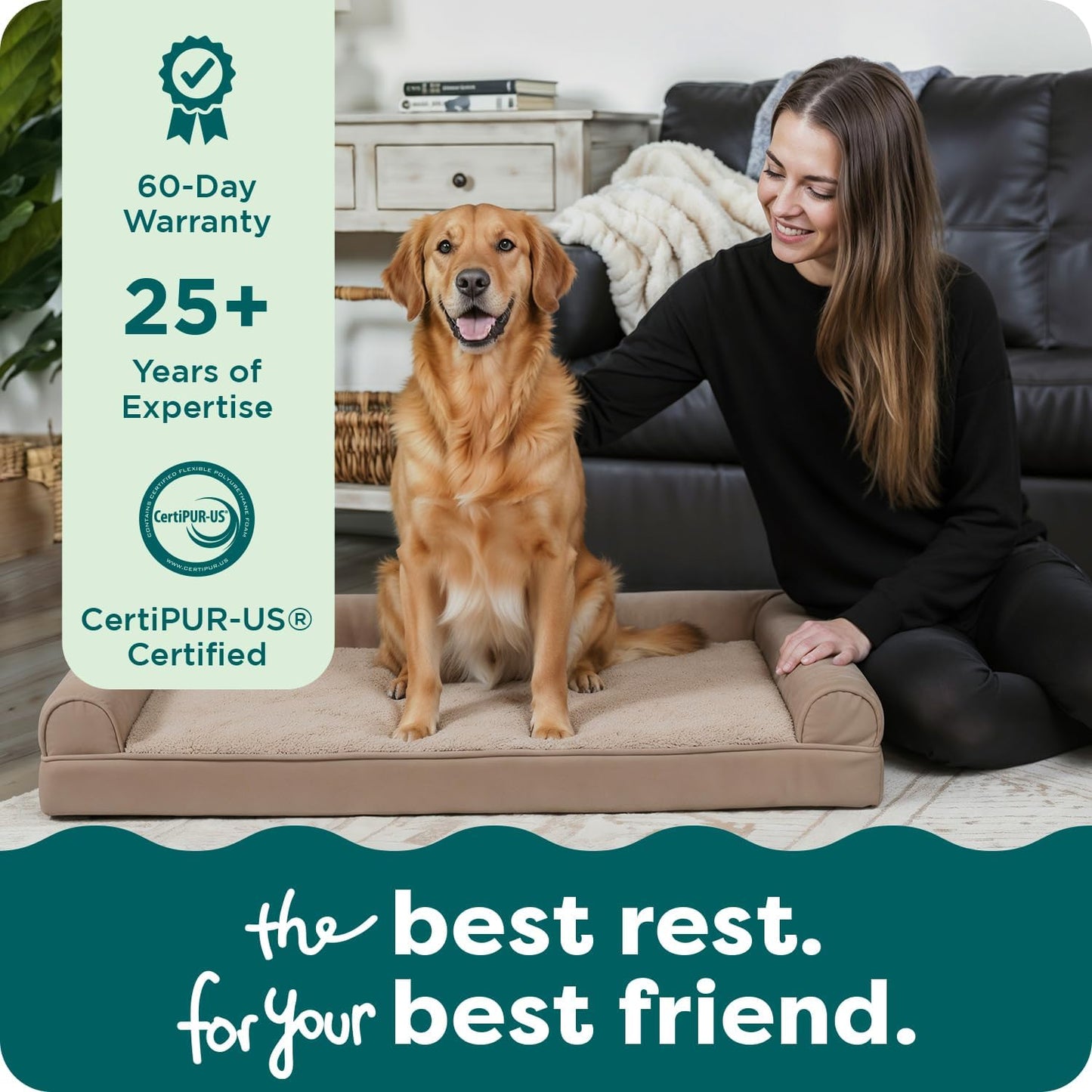 Luxurious Orthopedic Dog Bed for Large Dogs - Removable Bolsters & Washable Cover - Perfect for Pups Up to 95 lbs in Woodsmoke