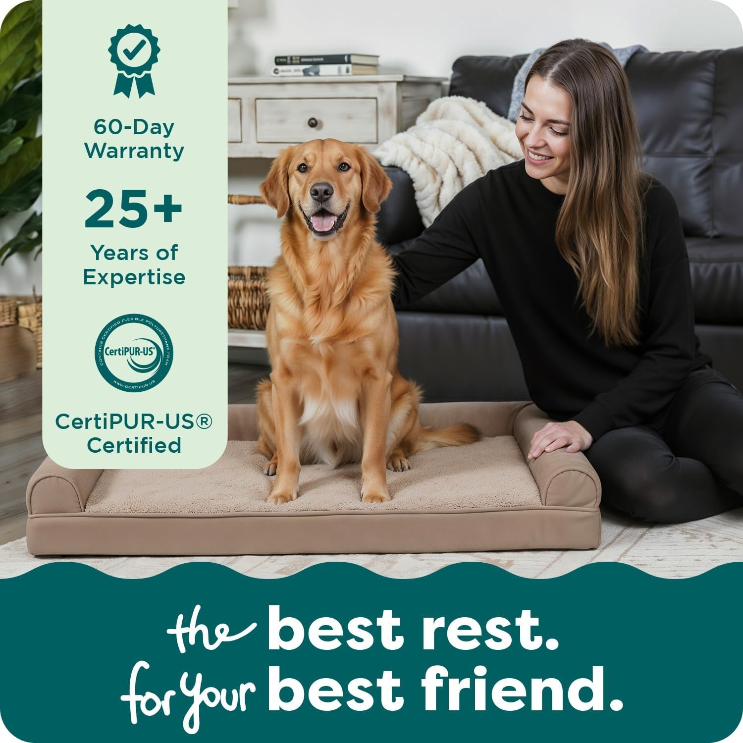 Luxurious Orthopedic Dog Bed for Large Dogs - Removable Bolsters & Washable Cover - Perfect for Pups Up to 95 lbs in Woodsmoke