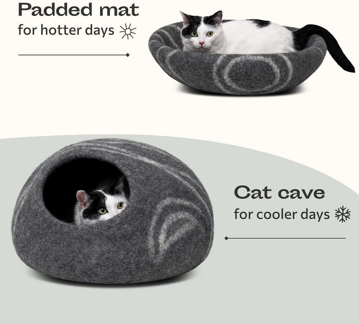 Stylish Dark Grey Cat Cave – Handcrafted Merino Wool Bed for Indoor Cats, Perfectly Cozy and Eco-Friendly
