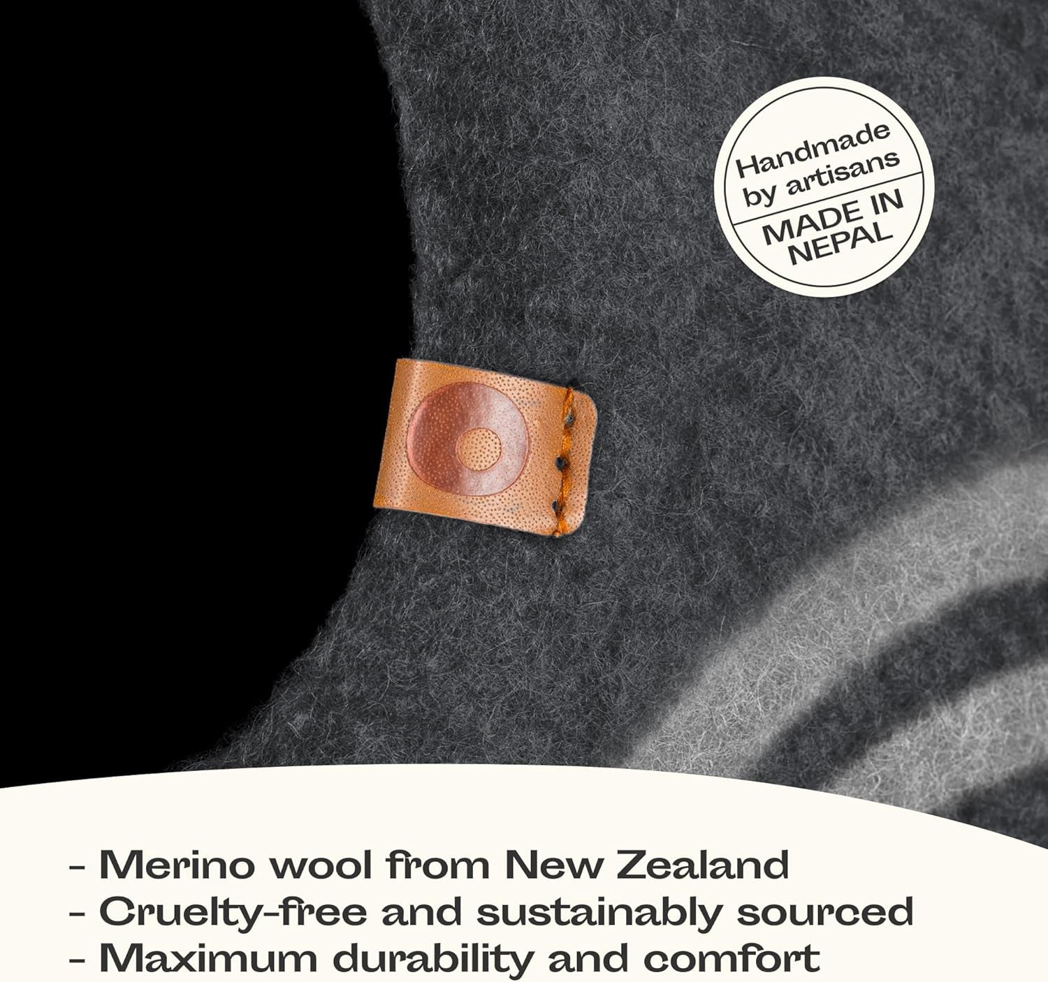 Stylish Dark Grey Cat Cave – Handcrafted Merino Wool Bed for Indoor Cats, Perfectly Cozy and Eco-Friendly