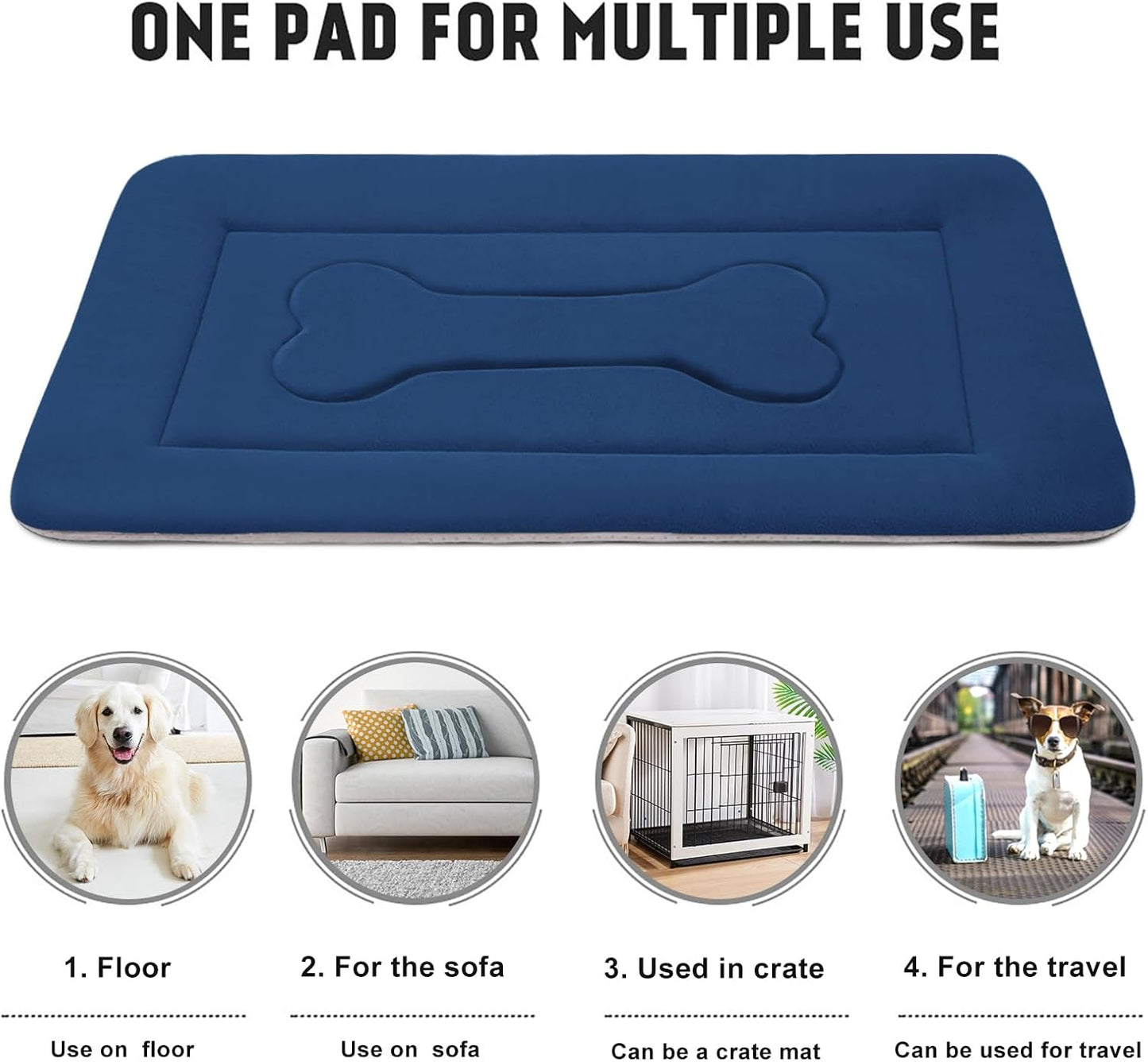 Luxurious Dark Blue Non-Slip Dog Bed - Large Crate Mat for Ultimate Comfort and Support