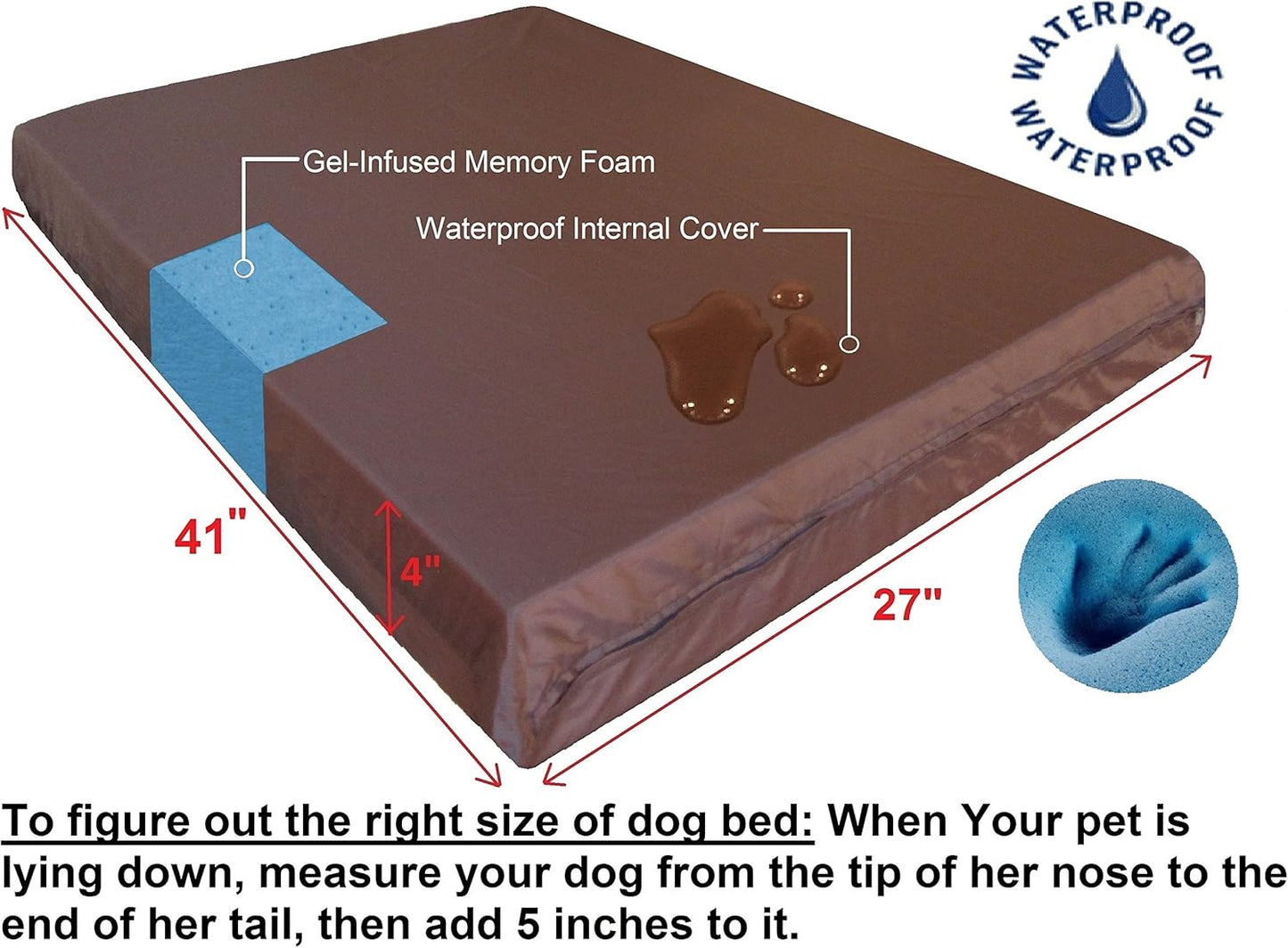 Luxurious Orthopedic Dog Bed with Premium Memory Foam – Waterproof, Washable Microsuede Cover in Gray – Perfect for Medium to Large Breeds (41"x27"x4")