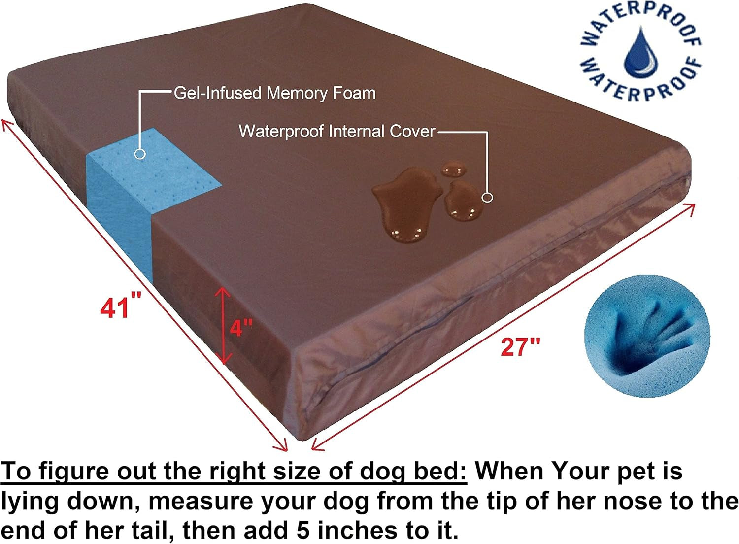 Luxurious Orthopedic Dog Bed with Premium Memory Foam – Waterproof, Washable Microsuede Cover in Gray – Perfect for Medium to Large Breeds (41"x27"x4")