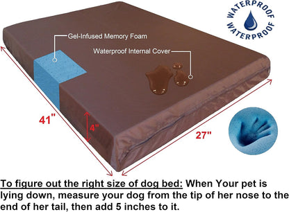 Luxurious Orthopedic Dog Bed with Premium Memory Foam – Waterproof, Washable Microsuede Cover in Gray – Perfect for Medium to Large Breeds (41"x27"x4")