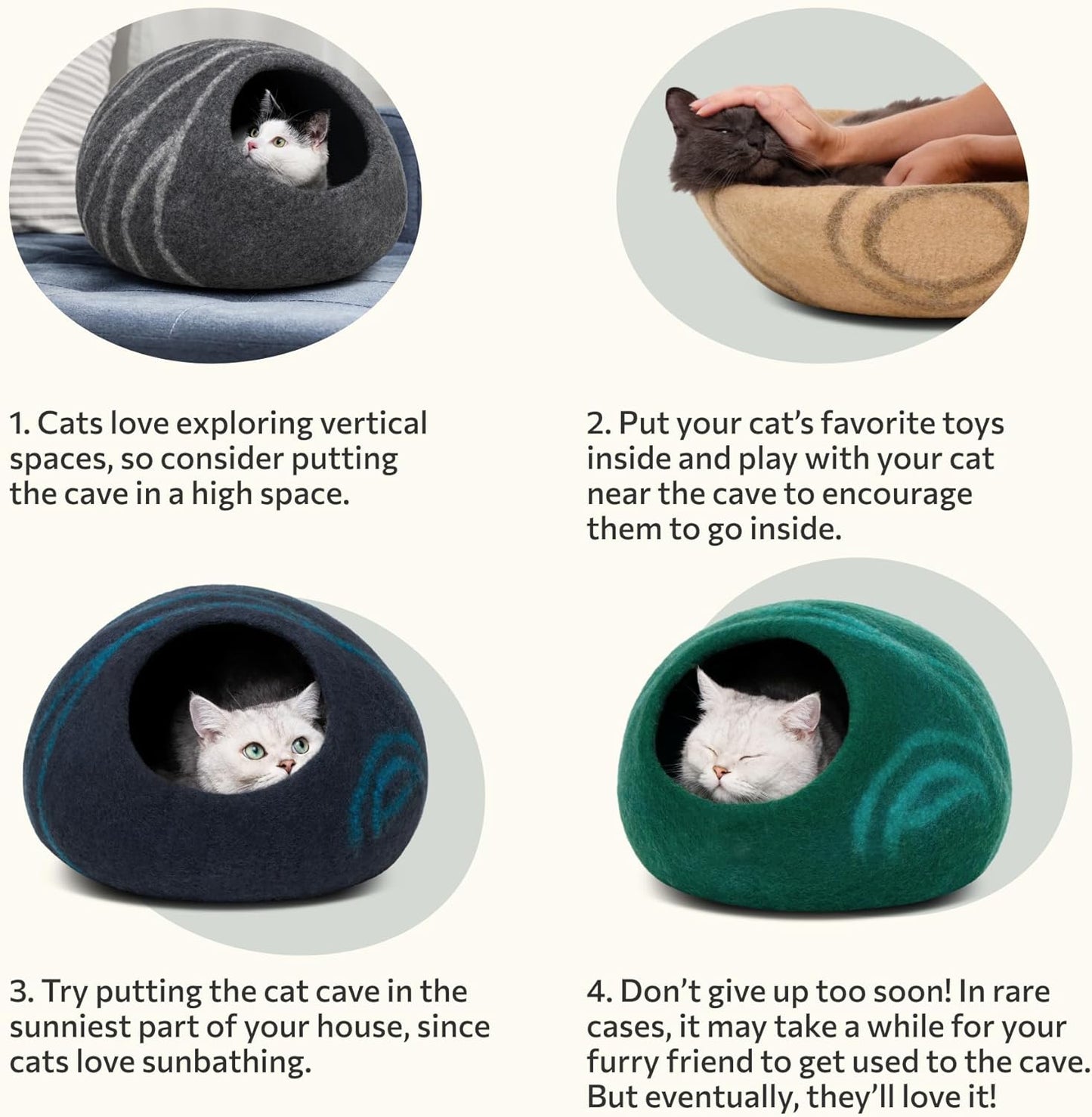 Stylish Dark Grey Cat Cave – Handcrafted Merino Wool Bed for Indoor Cats, Perfectly Cozy and Eco-Friendly