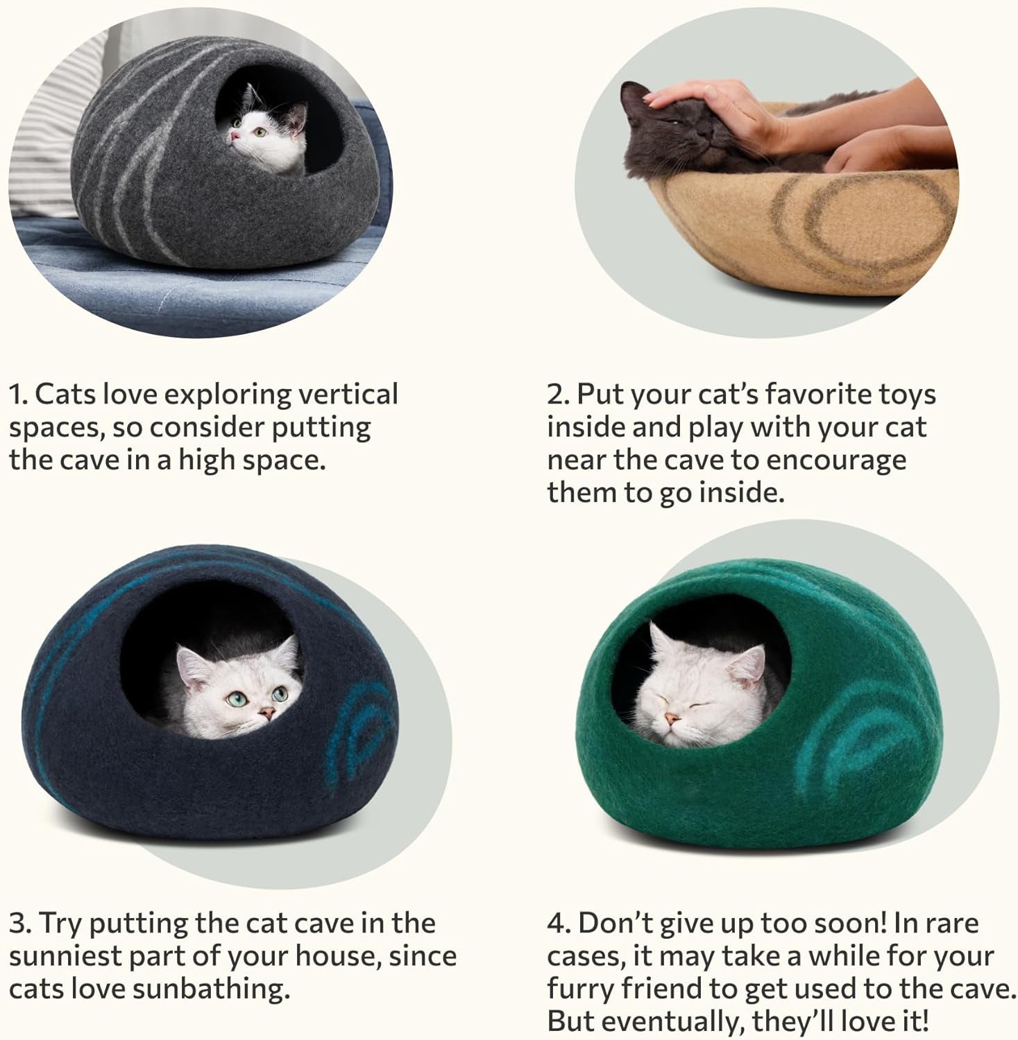 Stylish Dark Grey Cat Cave – Handcrafted Merino Wool Bed for Indoor Cats, Perfectly Cozy and Eco-Friendly
