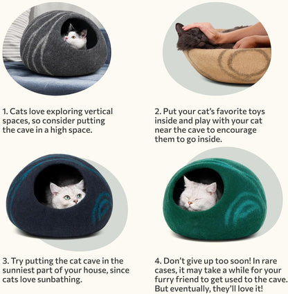 Stylish Dark Grey Cat Cave – Handcrafted Merino Wool Bed for Indoor Cats, Perfectly Cozy and Eco-Friendly